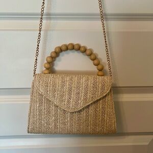 Beaded-Handle Straw Crossbody Bag in Natural